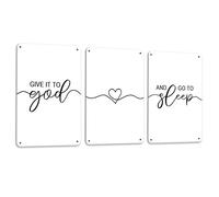 Drsoum Set of 3 Farmhouse Give it to God and Go to Sleep Metal Sign Wall Decor Above Bed Rustic Plaque for Master Room Guest Room Bedroom Wall Art 8x12inch