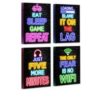 Drsoum Video Game Room Decor for Boys Gaming Wall Art Neon Gaming Decor Game Poster FRAMED 8"x10" Gamer Wall Decor for Teenage Boy