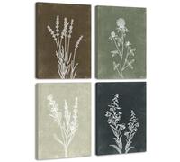 Drsoum Vintage Botanical Boho Framed Wall Art Wooded Antique Flower Bouquet Prints Farmhouse Retro Plants Rustic Bathroom Kitchen Home Decor Ready to Hang 12x16inx4pcs (Framed)