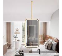 Drsyffsup Ceiling Mounted Suspended Mirror, LED Illuminated Bathroom Vanity Mirror with Touch Button, Rectangular Hanging Rod Mirror for Restroom Entrance Hotel Bedroom Shop(40cmx70cm)