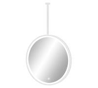 Drsyffsup Large Round Led Mirror with Suspended Pole, Ceiling Hanging Vanity Make-up Mirror White Metal Frame Illuminated Circular Bathroom Mirrors with Touch Switch(Diameter-50CM/19.7INCH)