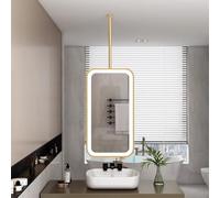 Drsyffsup LED Illuminated Bathroom Mirror for Vanity, Gold Ceiling Hanging Rod Mirror with Metal Frame, Wall Decorative Mirrors for Cloakroom Entry Bedroom Hallway, Rectangular(40cmx60cm)