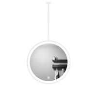 Drsyffsup Metal Ceiling Mounted Mirror with LED Lights, Round Framed Decorative Hanging for Bathroom Living Room Large Circle Vanity Make-up Shaving Mirrors, White(Diameter-60CM/23.6INCH)