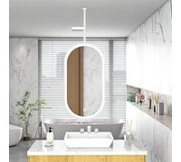 Drsyffsup Oval Bathroom Mirror with LED Light, Ceiling Mounted Hanging Mirror Modern Metal Framed Vanity Make-up Shaving Mirrors for Entryway Hall, Living Room, Bedroom, Wall Decor, White(40cmx60cm)