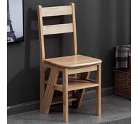 Drsyffsup Wooden 4 Step Ladder Chair, Folding Step Stool Convertible Ladder Chair Multifunction Dual Purpose Stepladder Stairway Chair for Kitchen Library - 200kg Capacity