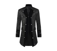 DRTES Men Steampunk Medieval Jacket Victorian Vampire Pirate Frock Coat Costume (Black, Large)