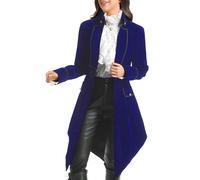 DRTES Womens Steampunk Jacket Pirate Gothic Renaissance Medieval Victorian Tailcoat coat Halloween Costume Clothes Blazer, Sapphire Blue, Medium