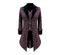 DRTES Women's Steampunk Jacket Victorian Gothic Medieval Vintage Tailcoat, Wine, XXXL