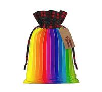 DRTGEDS 1 x 8.3" x 11.8" Rainbow Stripe Drawstring Christmas Gift Bag for Holiday Party Gift