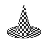 DRTGEDS 1PC Halloween Witch Hat Black and White Checkered Stripe Print for Women Halloween Party Foldable Hat Costume Accessories