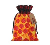DRTGEDS 3D Pizza Pepperoni 1 Pcs Christmas Drawstring Gift Bag 4.7 x 6.9 Inch for Giving Gifts in Holiday Party Packaging