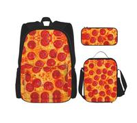 DRTGEDS 3d Pizza Pepperoni Lightweight Strong Bookbag Set Includes Large Capacity Backpack,Lunch Box And Pencil Case Set, Black, One Size