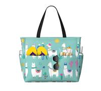 DRTGEDS Alpaca Llama Beach Bag and Pool Bag for Women Ton of Pockets. Beach Tote is Zippered Gym Bag Travel, Black, One Size