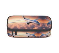 DRTGEDS Beautiful Sky Airplane Pencil Case, Multi- Slot Pencil Pouch, Portable Pencil Bag, Colored Pen Case For Office