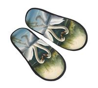 DRTGEDS Beautiful White Swans on The Lake printing Fall Winter Fuzzy Slippers Comfy House Shoes,Portable for Hotel Travel Gifts for Women and Men