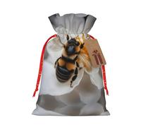 DRTGEDS Bee On Honeycomb 1 Christmas Drawstring Gift Bag 4.7" x 6.9" Holiday Party Favor Gift Bag