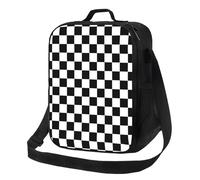 DRTGEDS Black And White Checkered Stripes Insulated Lunch Bag,Lunch Tote Cooler Reusable Lunch Pail Outdoors Meal Bag For Women Men