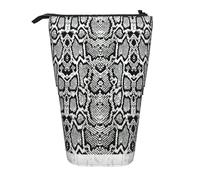DRTGEDS Black White Snake Skin Standing Stationery Bag telescopic Pen Pouch Holder Makeup Organizer,Pencil Case