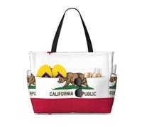 DRTGEDS California State Flag Beach Tote Bags For Women Travel Totes Bag Handbag With Zipper And Pockets For Travel Vacation, Black, One Size