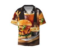DRTGEDS Chicken Leg Burger Drink Mens Casual Button Down Shirt Short Sleeve Cuban Shirts Printed Summer Shirt, Black, XXXXL