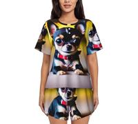 DRTGEDS Chihuahua dog pajamas set for women soft short sleeve pajamas with two piece lounge shorts, Black, S