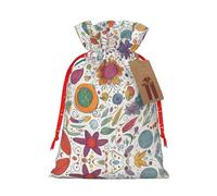 DRTGEDS Colorful Hand Drawn Feathers Blank 1pcs Christmas Drawstring Gift Bag 4.7X 6.9 inch, For Gift Present in Holiday Party Packaging