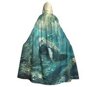 DRTGEDS Crazy Save Manatee Halloween Hooded Cloak Vampire Print Cape for Costume Dance Stage Costume Large Hooded Cape