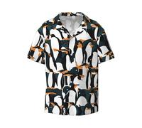 DRTGEDS Cute Penguin Animal Pattern Men's Cuban Collar Shirts Button Down Tropical Holiday Beach Shirts, Black, Large