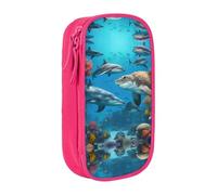 DRTGEDS Dolphins Sea Turtle Shark Octopus Coral Reef Pencil Case, Multi- Slot Pencil Pouch, Portable Pencil Bag, Colored Pen Case For Office