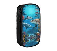 DRTGEDS Dolphins Sea Turtle Shark Octopus Coral Reef Pencil Case, Multi- Slot Pencil Pouch, Portable Pencil Bag, Colored Pen Case For Office