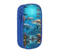 DRTGEDS Dolphins Sea Turtle Shark Octopus Coral Reef Pencil Case, Multi- Slot Pencil Pouch, Portable Pencil Bag, Colored Pen Case For Office