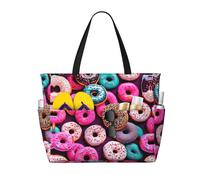DRTGEDS Donut Beach Bag and Pool Bag for Women Ton of Pockets. Beach Tote is Zippered Gym Bag Travel, Black, One Size