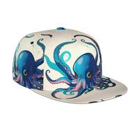 DRTGEDS Dusky Rose Custom Baseball Cap with Image,Men's Hat,Snapback Flat Brim Baseball Cap, Blue and Purple Octopus, One size