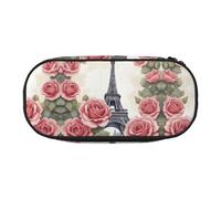 DRTGEDS Eiffel Tower Rose Flower Pencil Case For Men Women,Portable Pencil Pouch Aesthetic, Zipper Cases For Office Organizer, Black, One Size, Art Deco