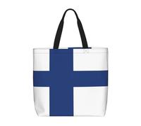 DRTGEDS Finnish Flag Design Polyester Tote Bags for Women with Pockets Top Handle for Work, Black/White, One Size