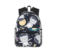 DRTGEDS funny Cat Astronaut Backpacks Lightweight Bookbag with 1 Main Compartment, Front Tool Pocket with Built-In, blackone, One Size