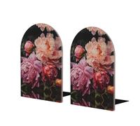 Drtgeds Garden Peony Bookends for Shelves,Heavy Duty Book Ends and Desktop Organizer,Book Stopper for Books/Movies
