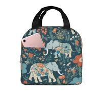 DRTGEDS Gorgeous Meadows Pattern With Floral Elephant In Lunch Box For Men Women Small Lunch Bag For Office Work Picnic Reusable Portable
