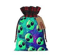 DRTGEDS Green Aliens 8.3x11.8in Large Capacity Gift Bag With Drawstring For Your Halloween Precious Gifts 1pcs