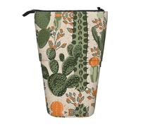 DRTGEDS Green Cactus Standing Stationery Bag telescopic Pen Pouch Holder Makeup Organizer,Pencil Case