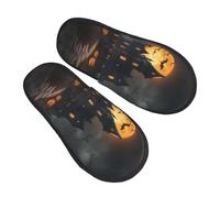 DRTGEDS Halloween Fuzzy Slippers Horror Print Fall Winter Comfortable House Shoes Portable Hotel Travel Gifts for Women Men, Black/White, 4.5 UK