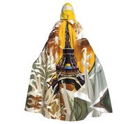 DRTGEDS Halloween Hooded Cape Paris Eiffel Tower Print Cape for Costume Stage Costumes Large Hooded Cape