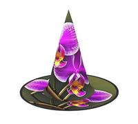 DRTGEDS Halloween Witch Hat Orchid Flower Print Women Wide Brim Foldable Cap for Halloween Party Costume Accessories 1 Piece