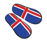 DRTGEDS Iceland Flag Print Fuzzy Slippers Fall Winter Comfortable House Shoes Portable Hotel Travel Gifts for Women Men, Black/White, 5 UK
