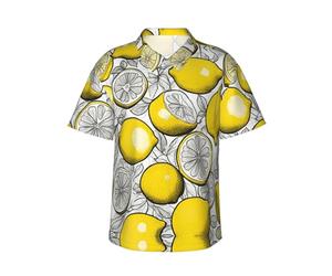 DRTGEDS Lemon Fruit Pattern Men's Cuban Collar Shirts Button Down Tropical Holiday Beach Shirts