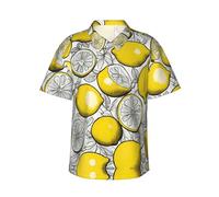 DRTGEDS Lemon Fruit Pattern Men's Cuban Collar Shirts Button Down Tropical Holiday Beach Shirts, Black, Medium