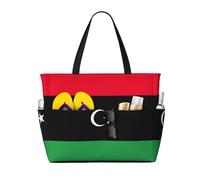 DRTGEDS Libya Flag Beach Bags for Women, Travel Tote Bag with Zipper and Pockets for Holiday Travel, Black/White, One Size