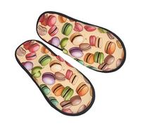 DRTGEDS Macaron Cookie Print Fuzzy Slippers Fall Winter Comfortable House Shoes Portable Hotel Travel Gifts for Women Men, Black/White, 4.5 UK