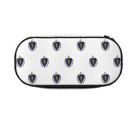 DRTGEDS Massachusetts State Flag Pencil for Men Women, Aesthetic Portable Aesthetic Zipper Cases for Office Organizer, black 1, One Size, Art Deco