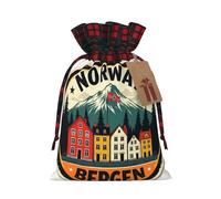 DRTGEDS Norway Bergen Houses Printing 8.3x11.8 Inch Durable Color Matching Plaid Christmas Bag For Christmas Party Gift Wrapping
